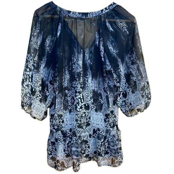 Lily White Sheer Black & White Floral Print Blouse M Made In USA - Picture 2 of 4